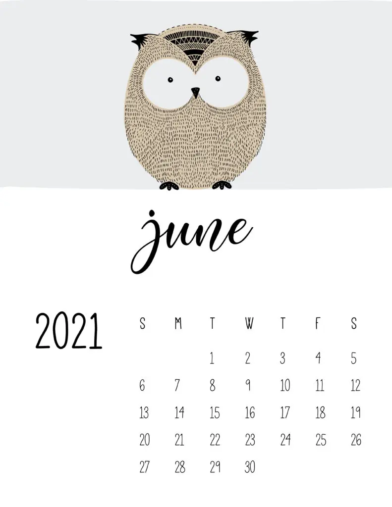 Cute Contemporary Peeking Animals 2021 June Calendar