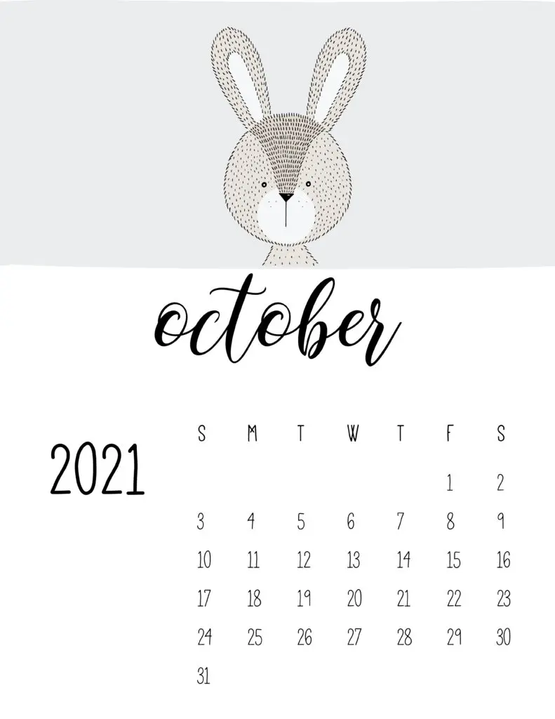 Cute Contemporary Peeking Animals 2021 October Calendar