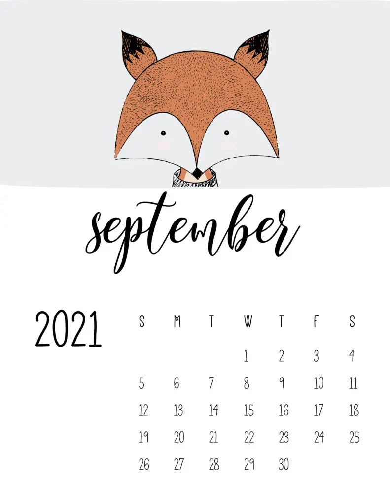 Cute Contemporary Peeking Animals 2021 September Calendar