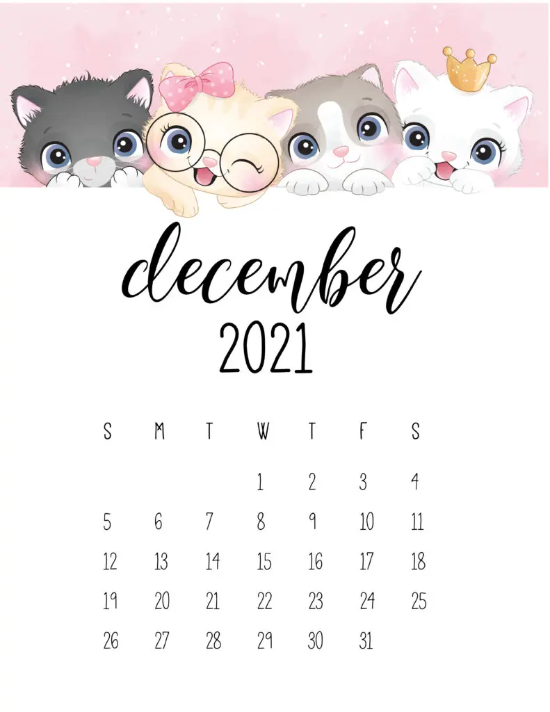 Cute Kittens December 2021 Calendar