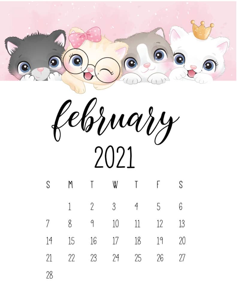 Free Cute February Calendar 2021 Printables For Families