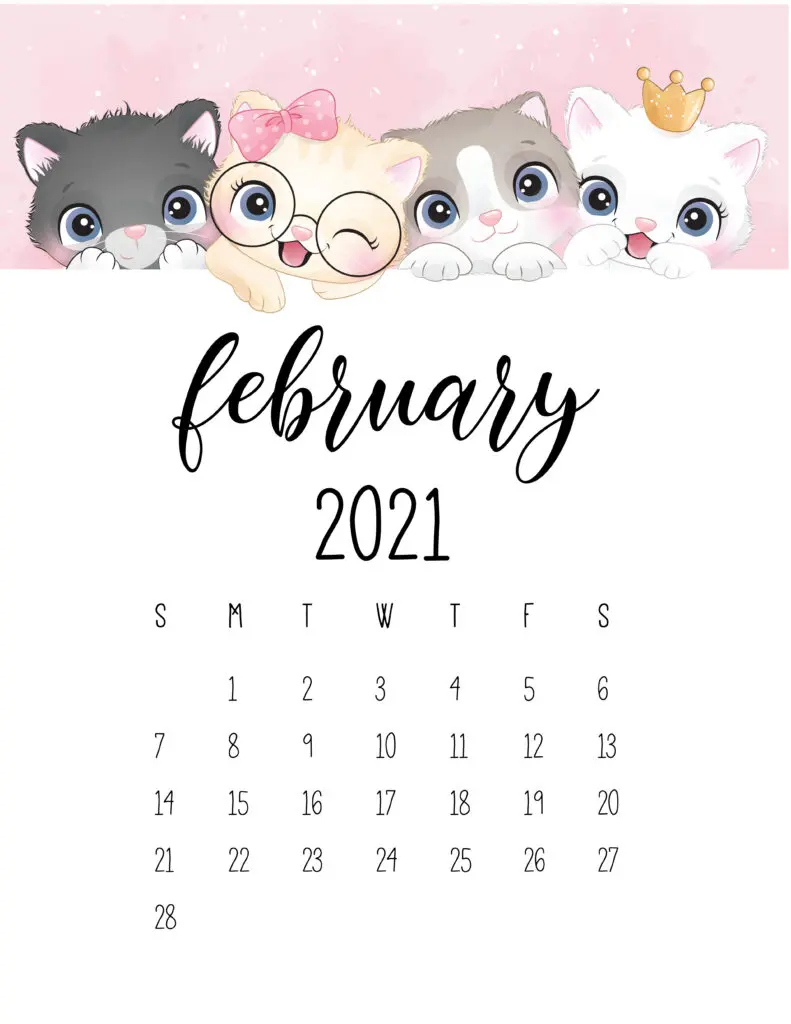 Cute Kittens February 2021 Calendar