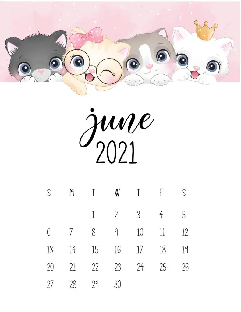 Cute Kittens June 2021 Calendar