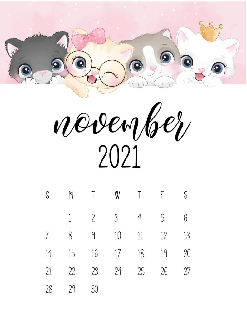 Cute Kittens NoCute Kittens November 2021 Calendarember 2021 Calendar
