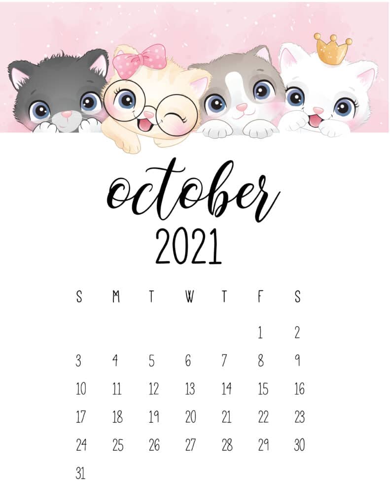 Cute Kittens October 2021 Calendar
