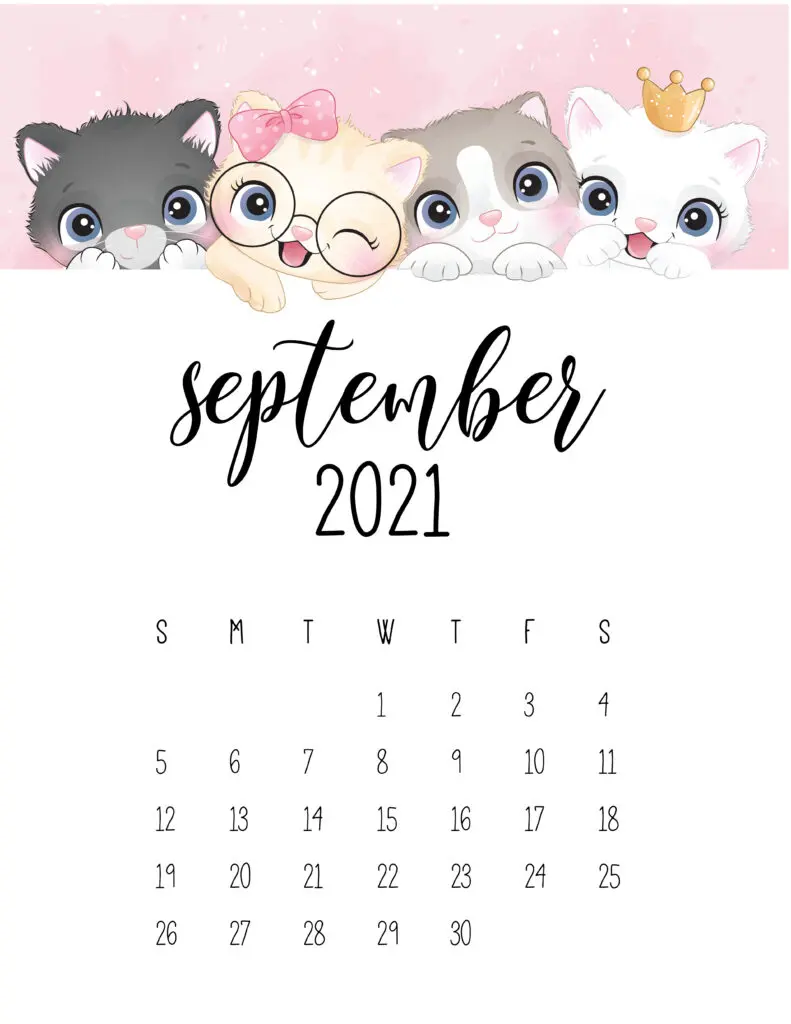 Cute Kittens September 2021 Calendar