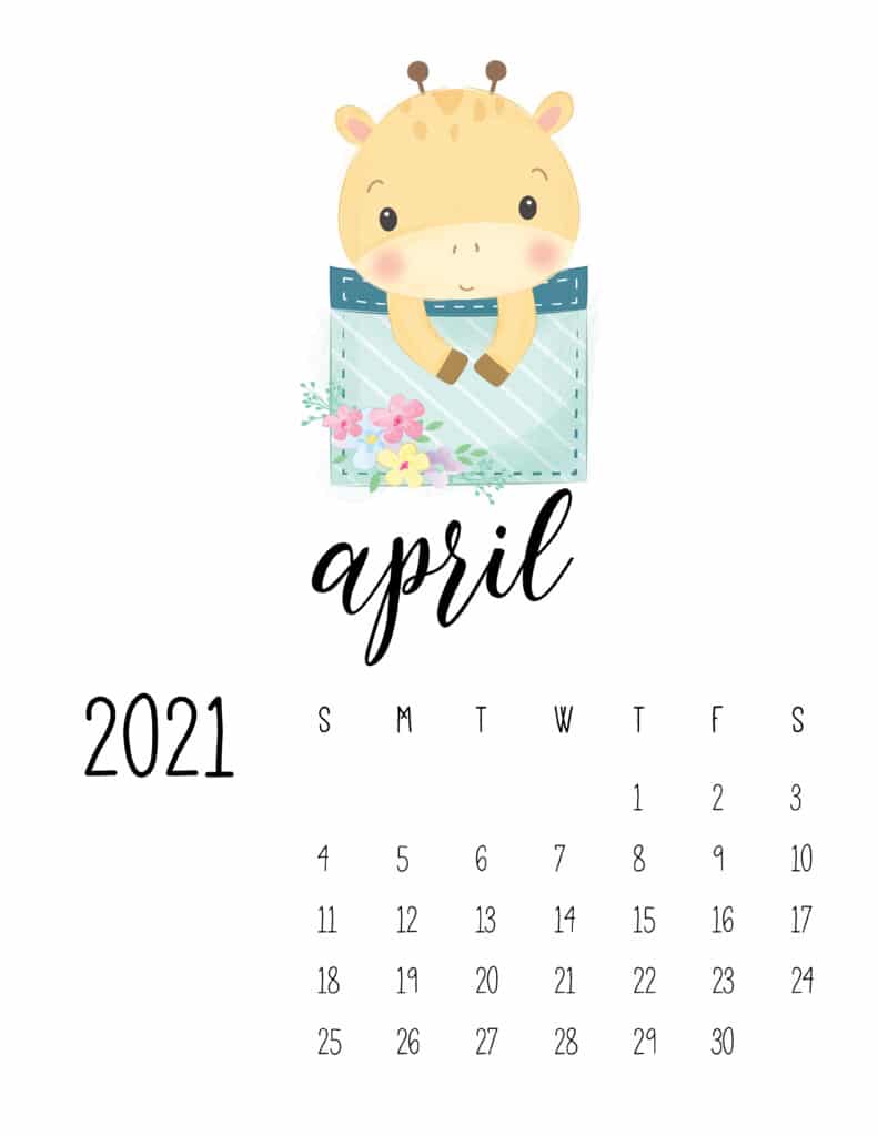 Cute Sleep Time Animals April 2021 Calendar