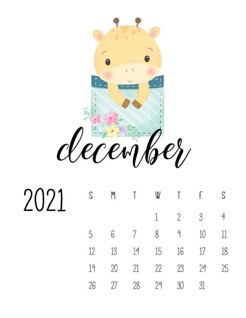 Cute Sleep Time Animals December 2021 Calendar