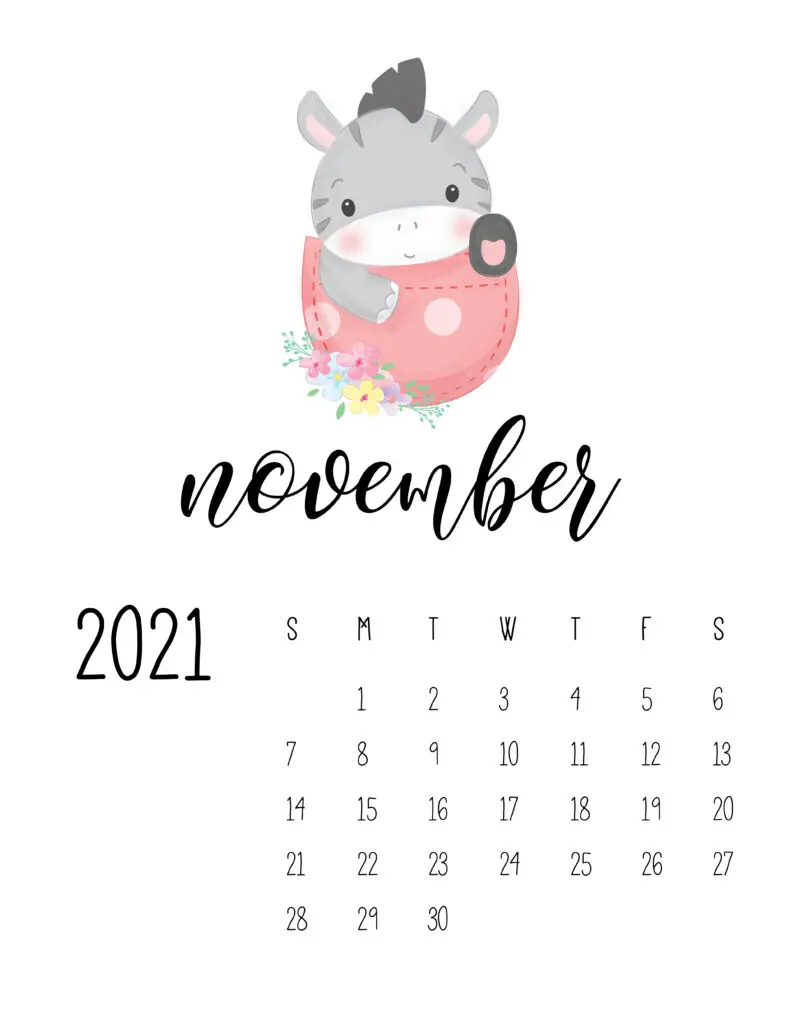 Cute Sleep Time Animals November 2021 Calendar