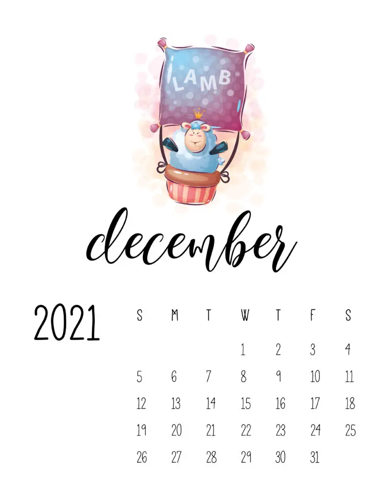 Cute Traveling Animals Calendar December 2021