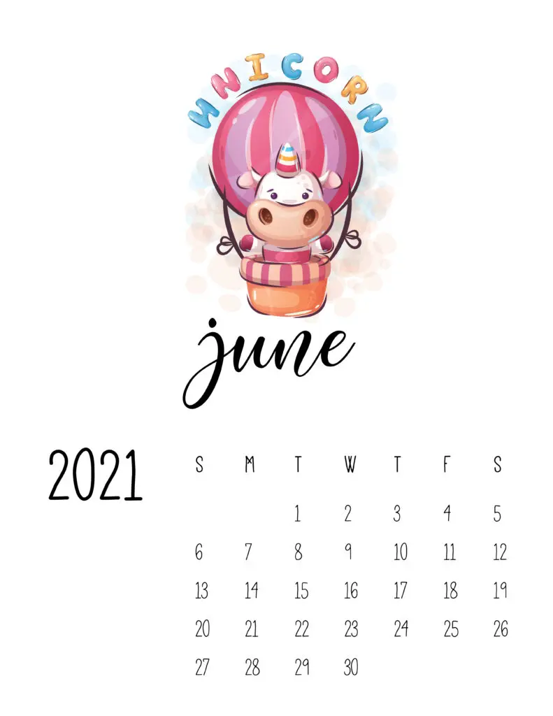 Cute Traveling Animals Calendar June 2021