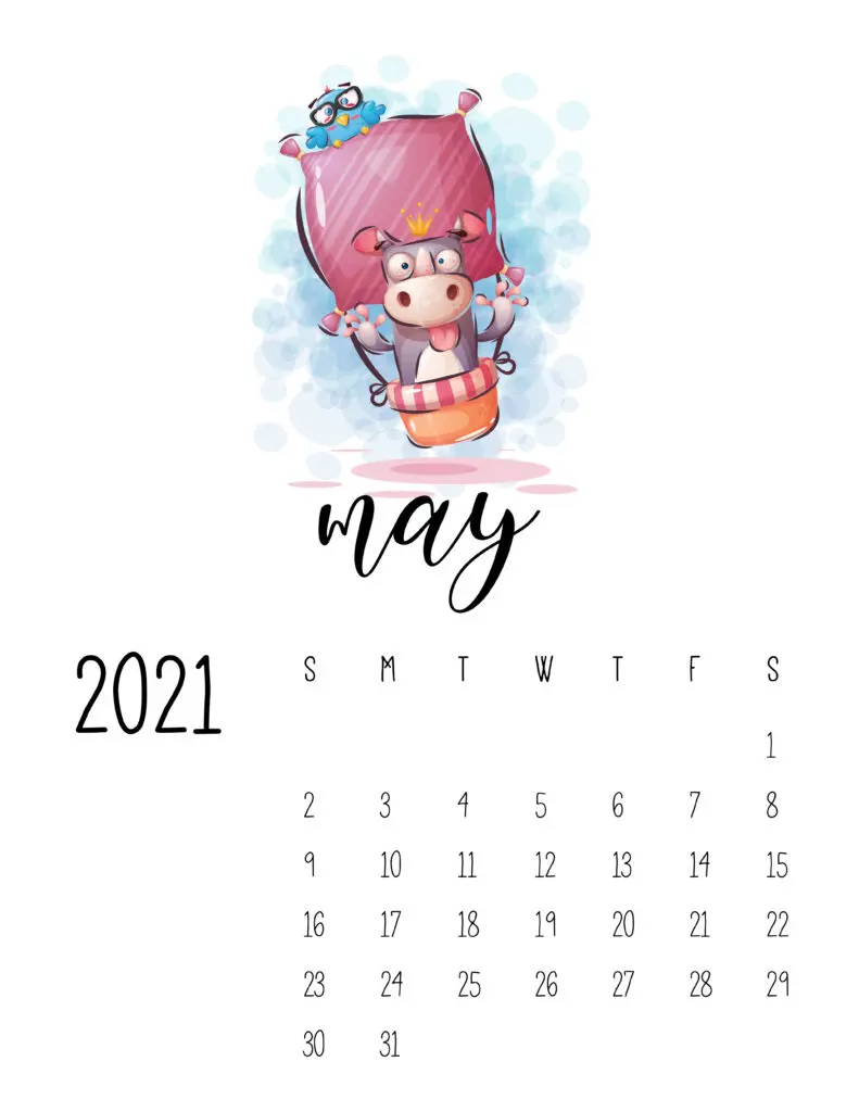 Cute Traveling Animals Calendar May 2021