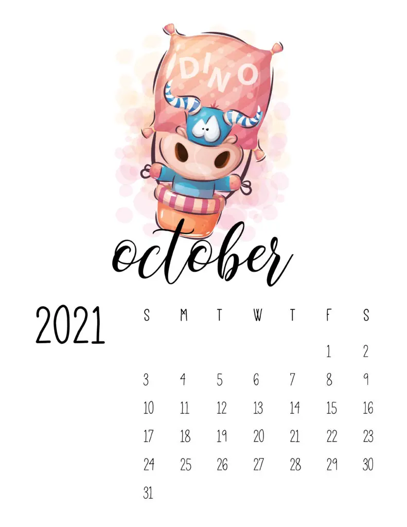 Cute Traveling Animals Calendar October 2021