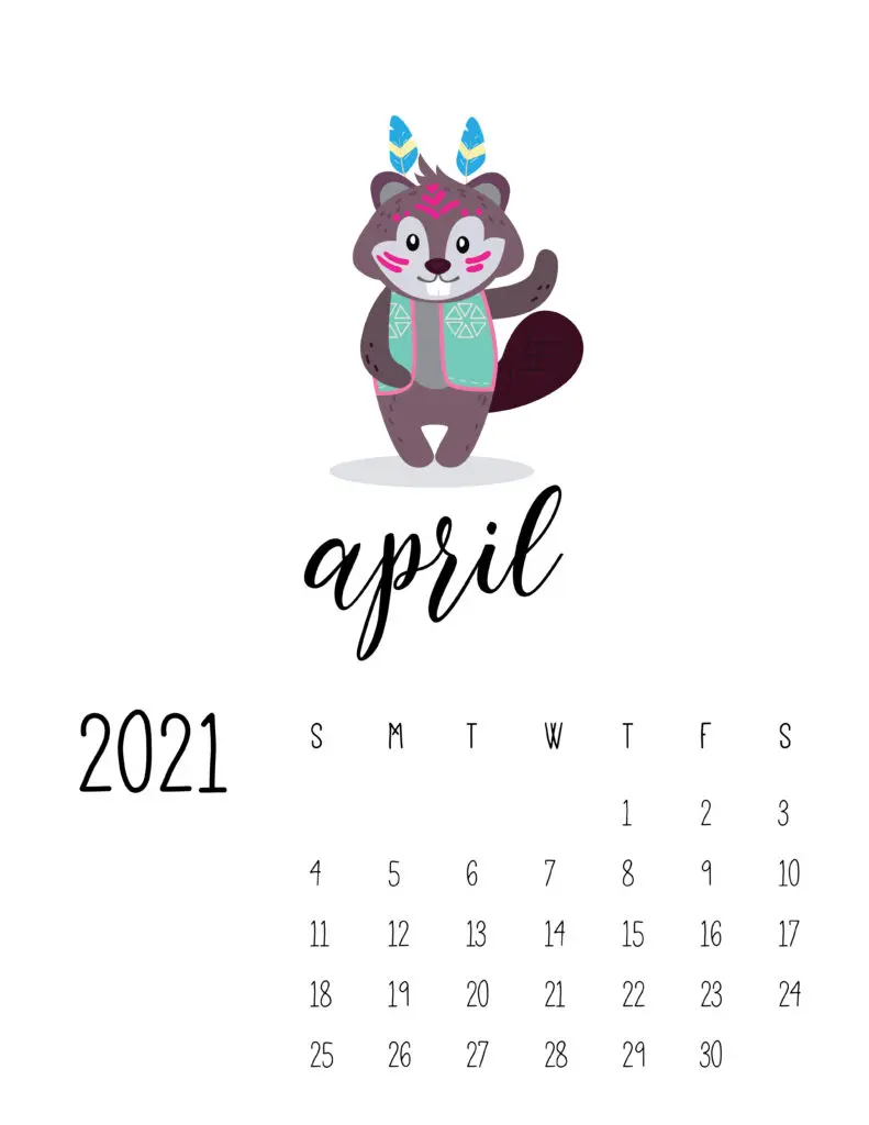 Cute Wild Animals April 2021 Calendar