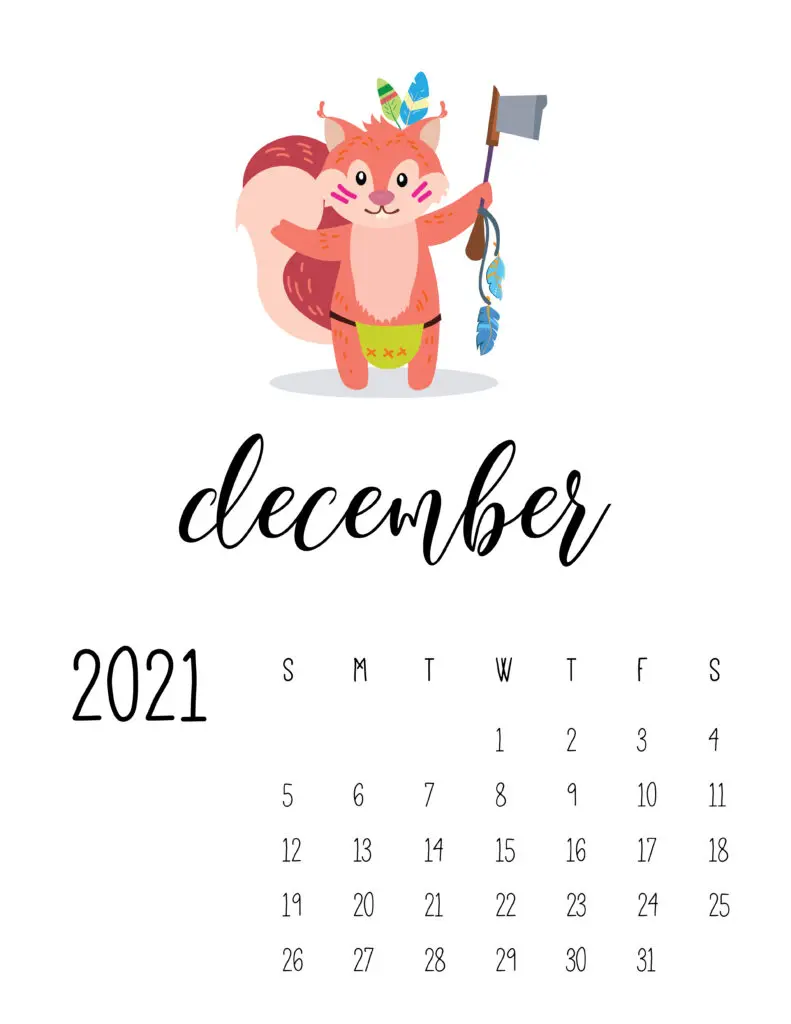 Cute Wild Animals December 2021 Calendar