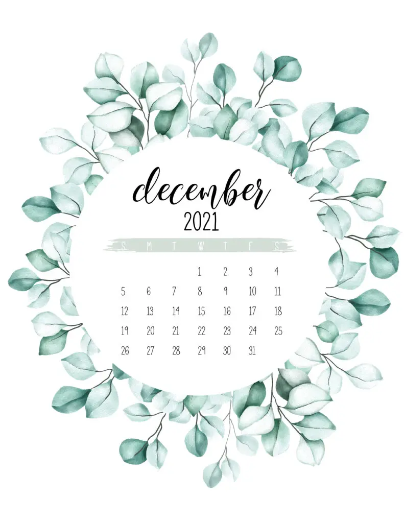 December 2021 Calendar Botanical Theme