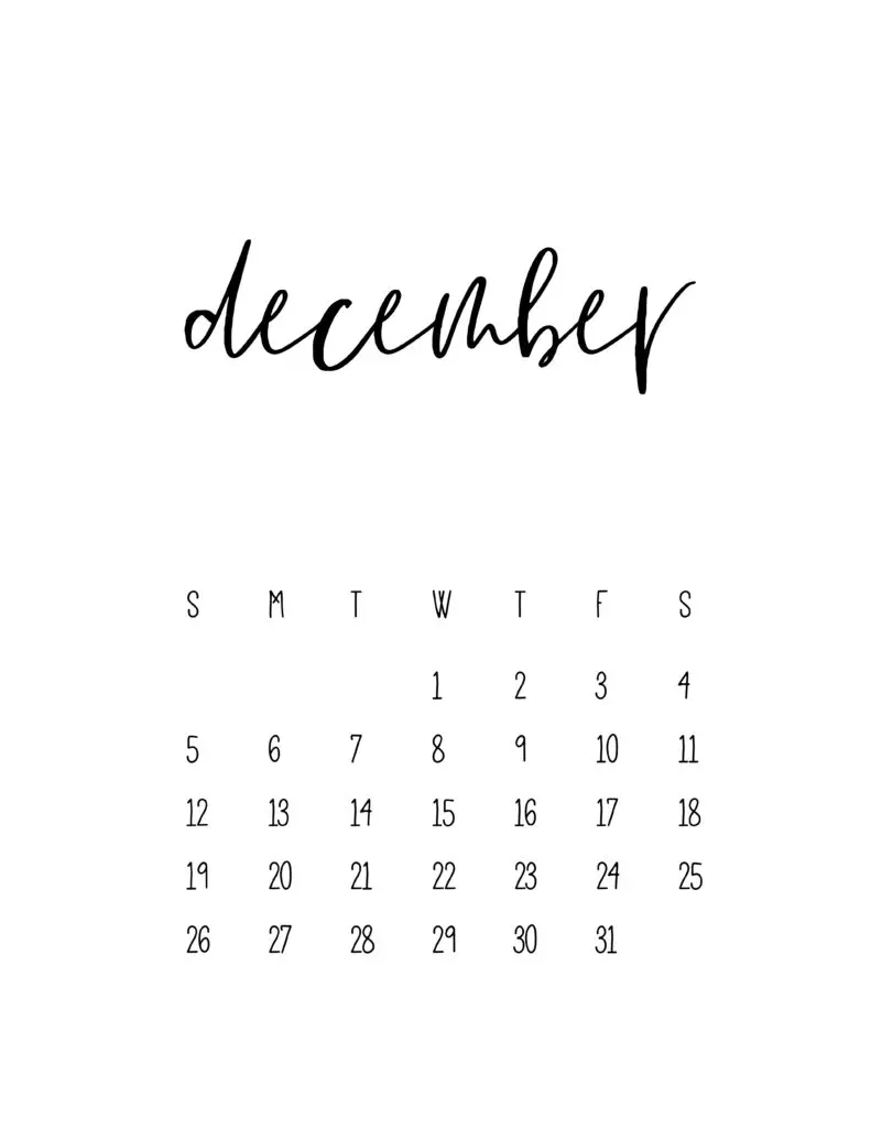 December 2021 Calendar Free Printable Template