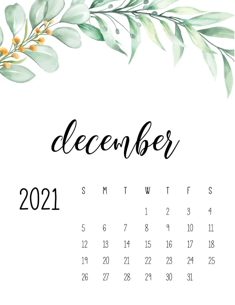 December 2021 Floral Calendar