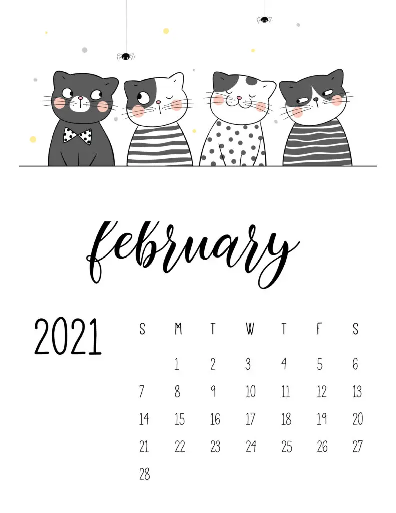February 2021 Calendar Cute Cats