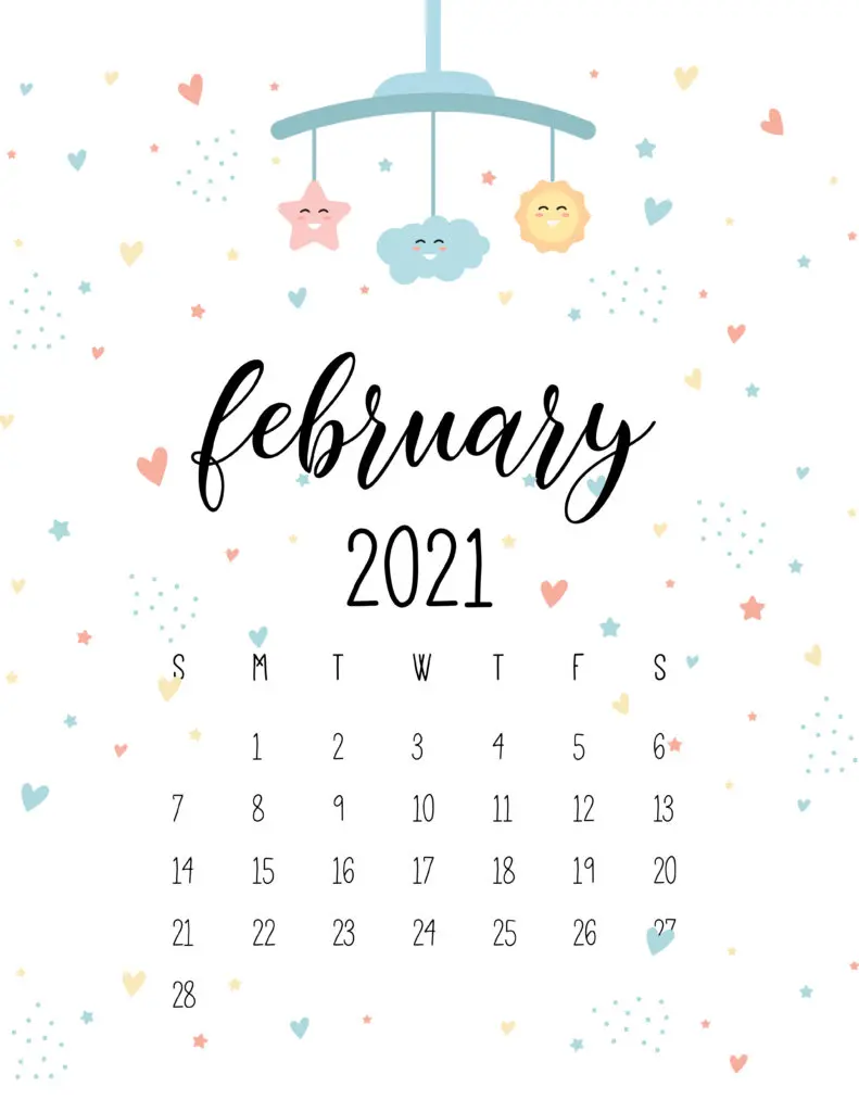 February 2021 Calendar Cute Nursery Mobile