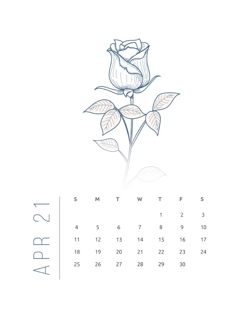 Floral Frame April 2021 Calendar