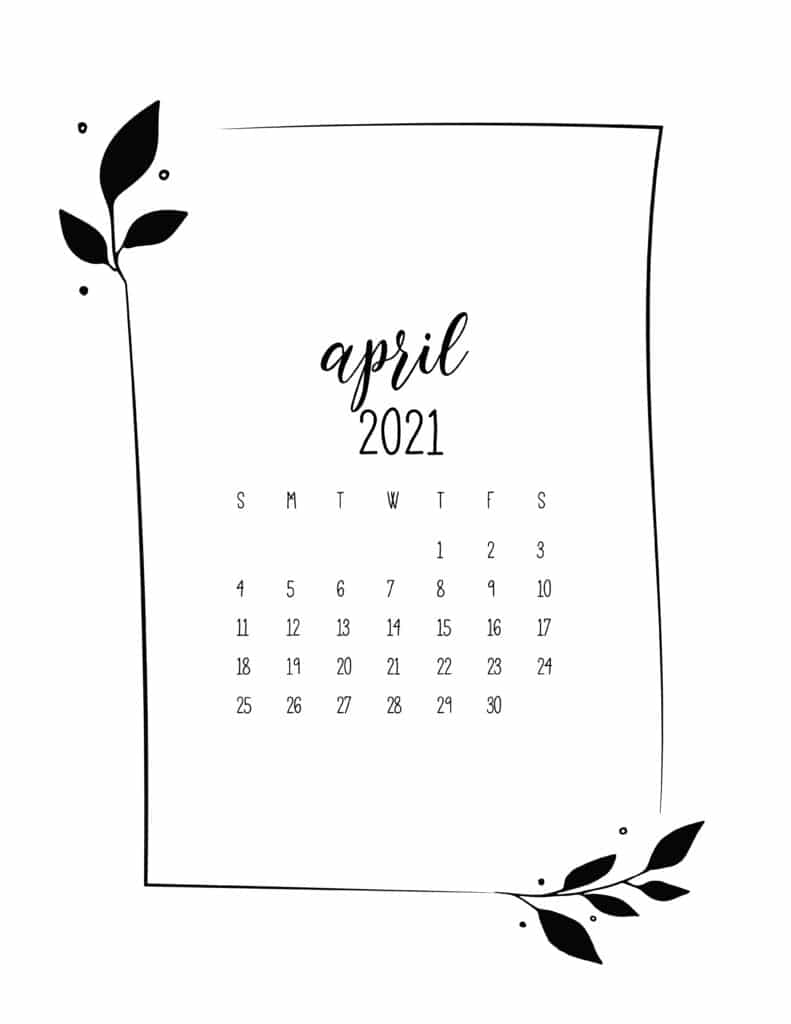 Floral Frame April Calendar 2021
