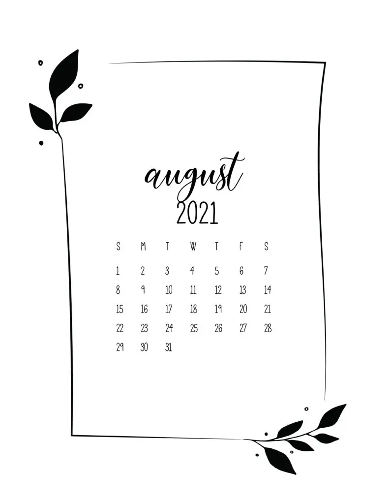 Floral Frame August Calendar 2021