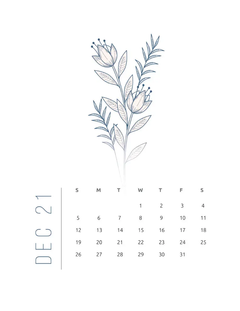Floral Frame December 2021 Calendar