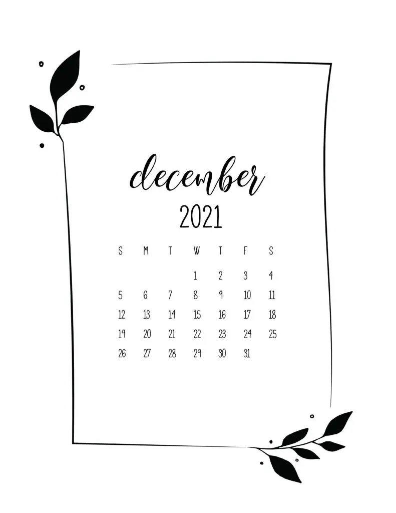 Floral Frame December Calendar 2021