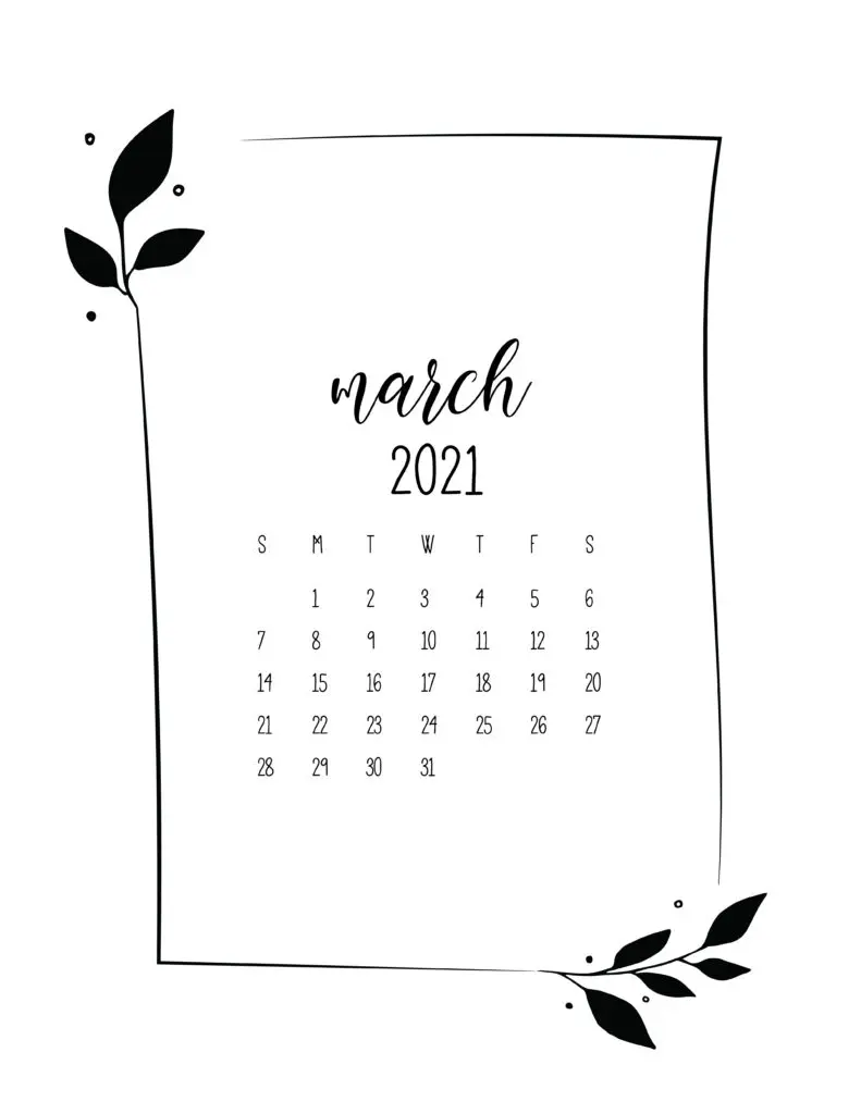 Floral Frame March Calendar 2021