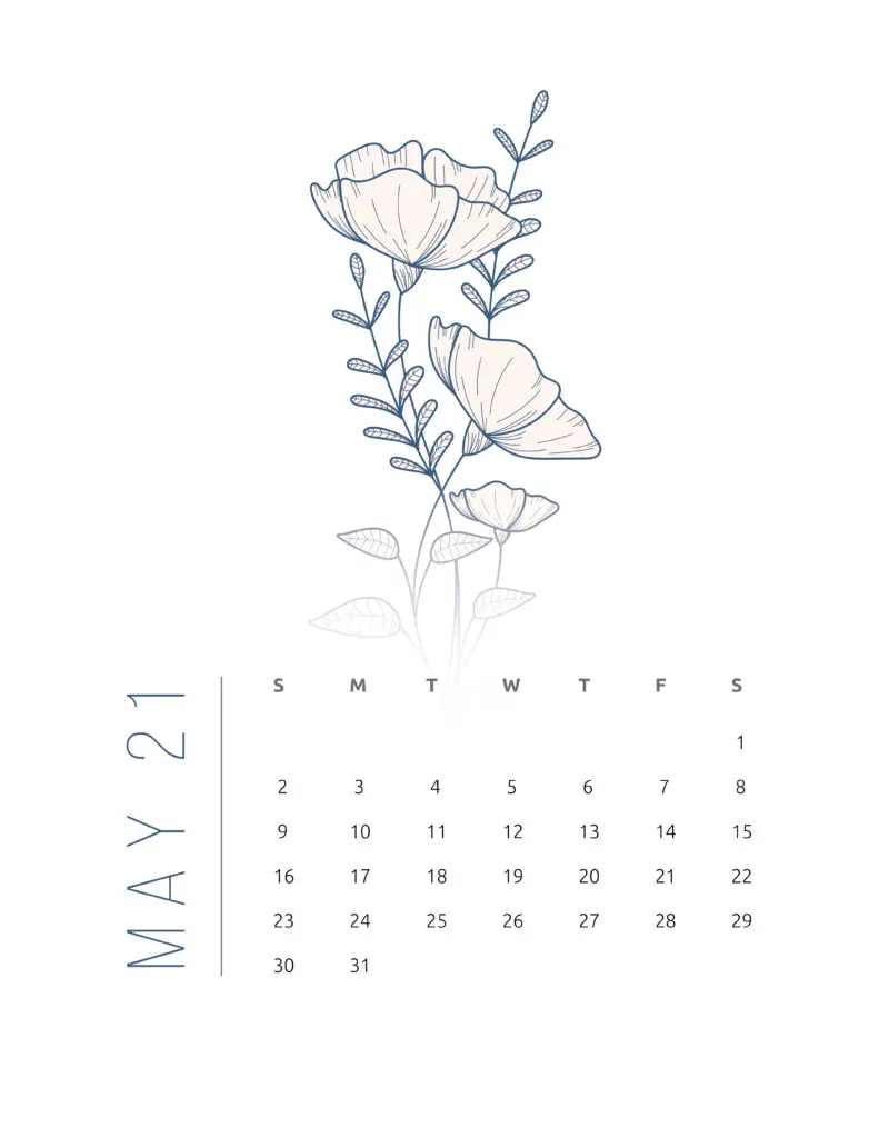 Floral Frame May 2021 Calendar