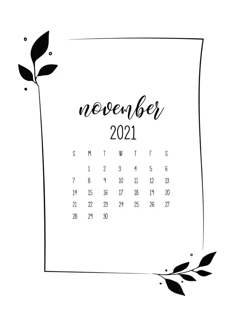 Floral Frame November Calendar 2021