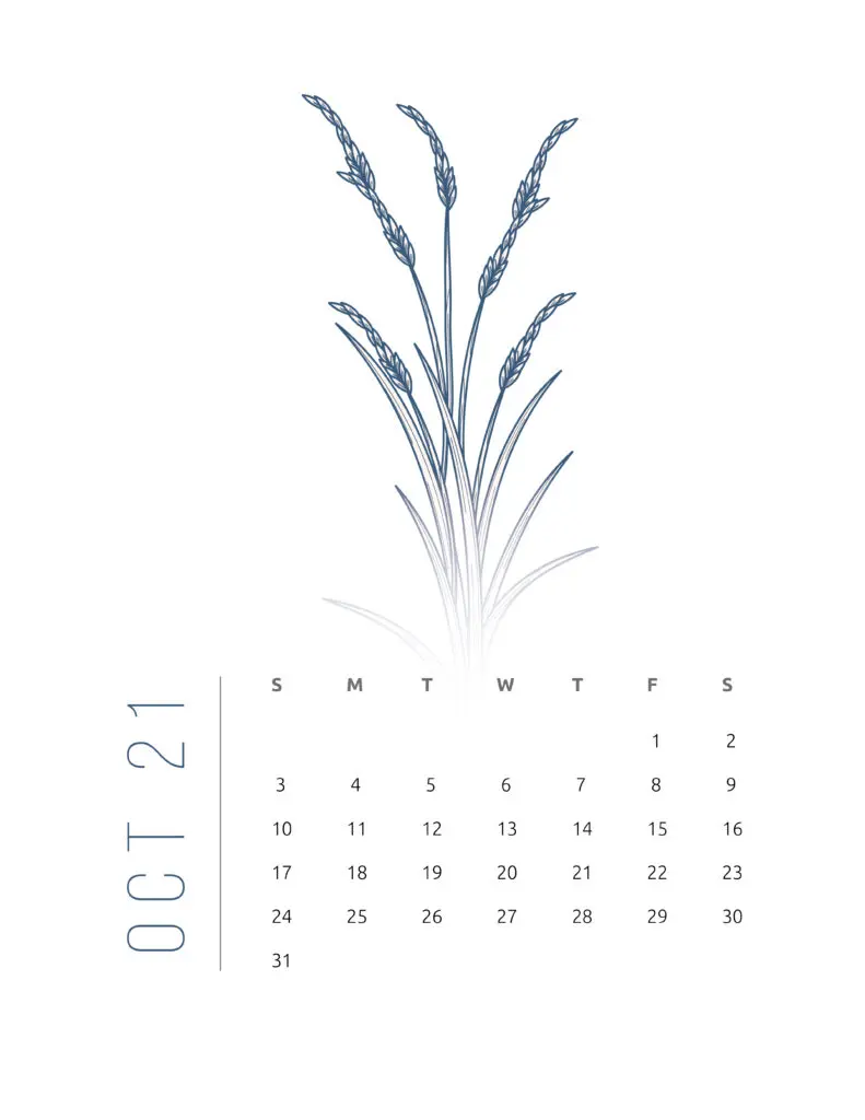 Floral Frame October 2021 Calendar