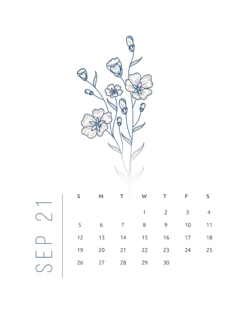 Floral Frame September 2021 Calendar