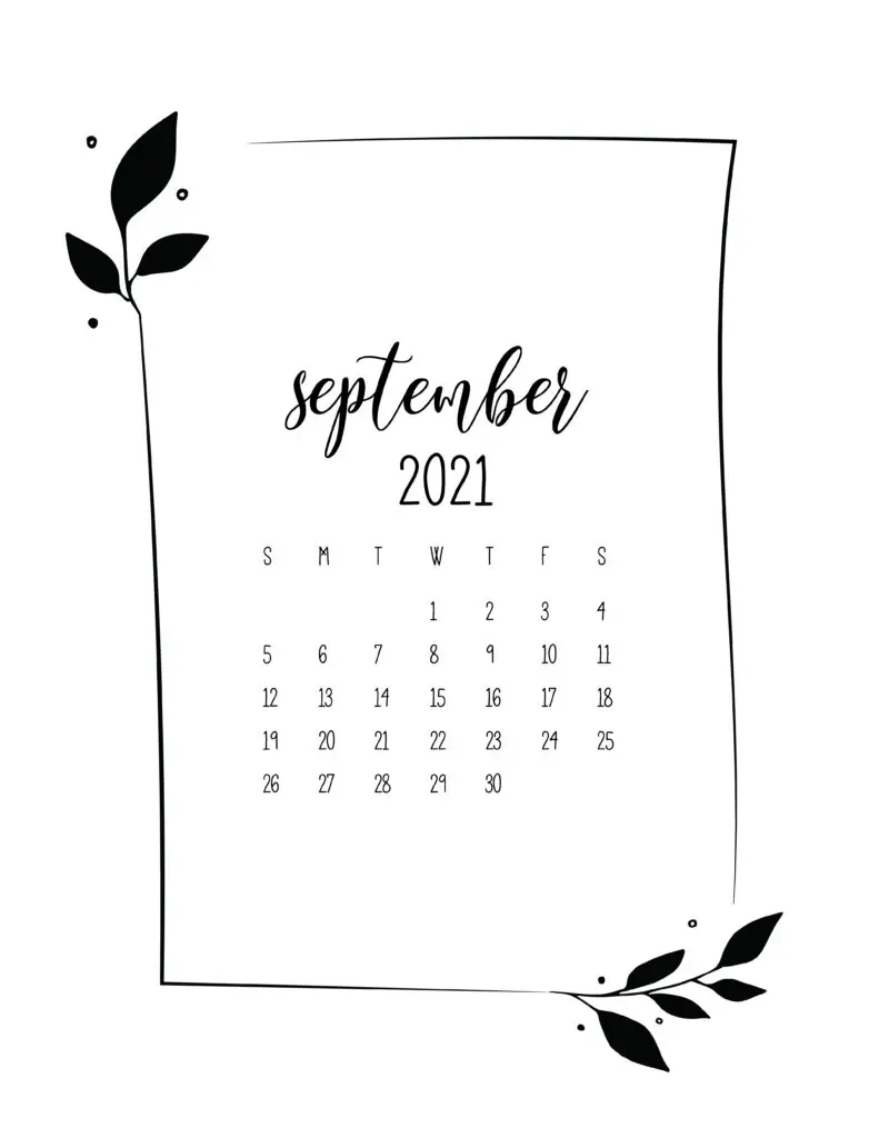 Floral Frame September Calendar 2021