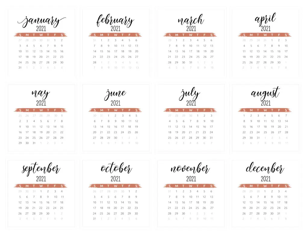 Free 2021 One Page Calendar