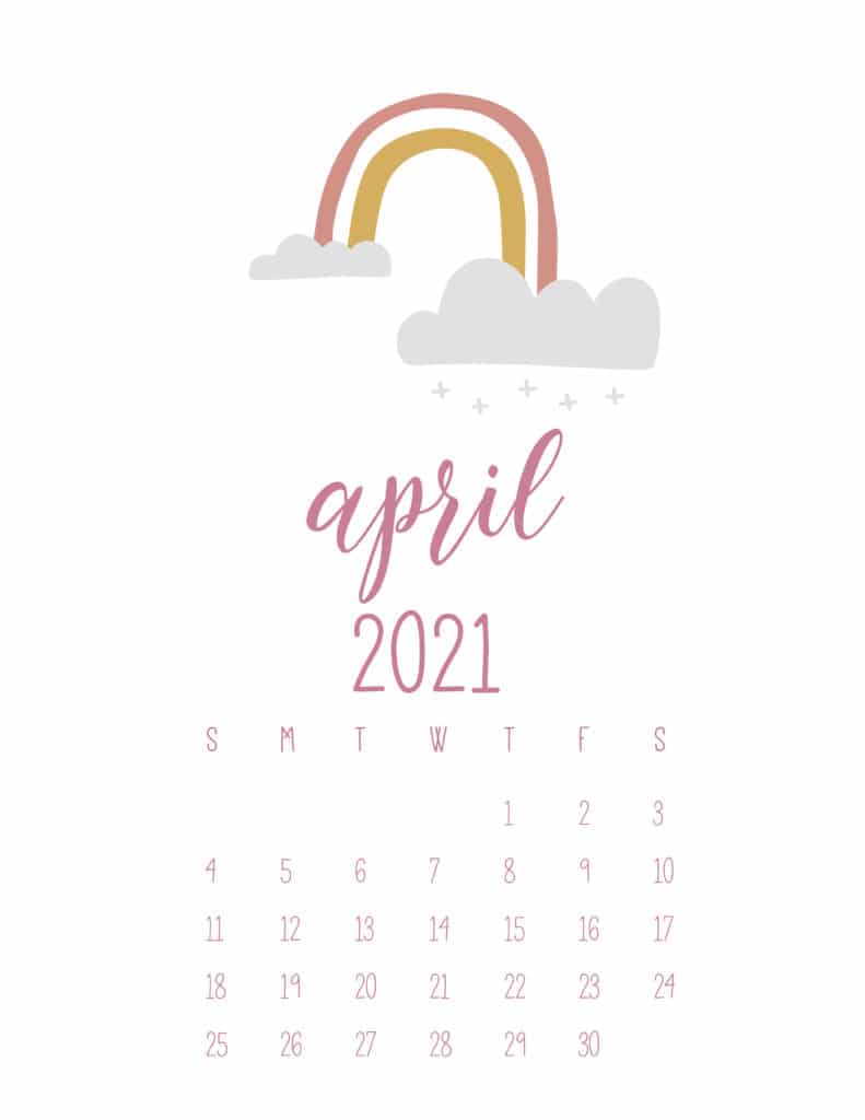 Free April 2021 Rainbows Calendar