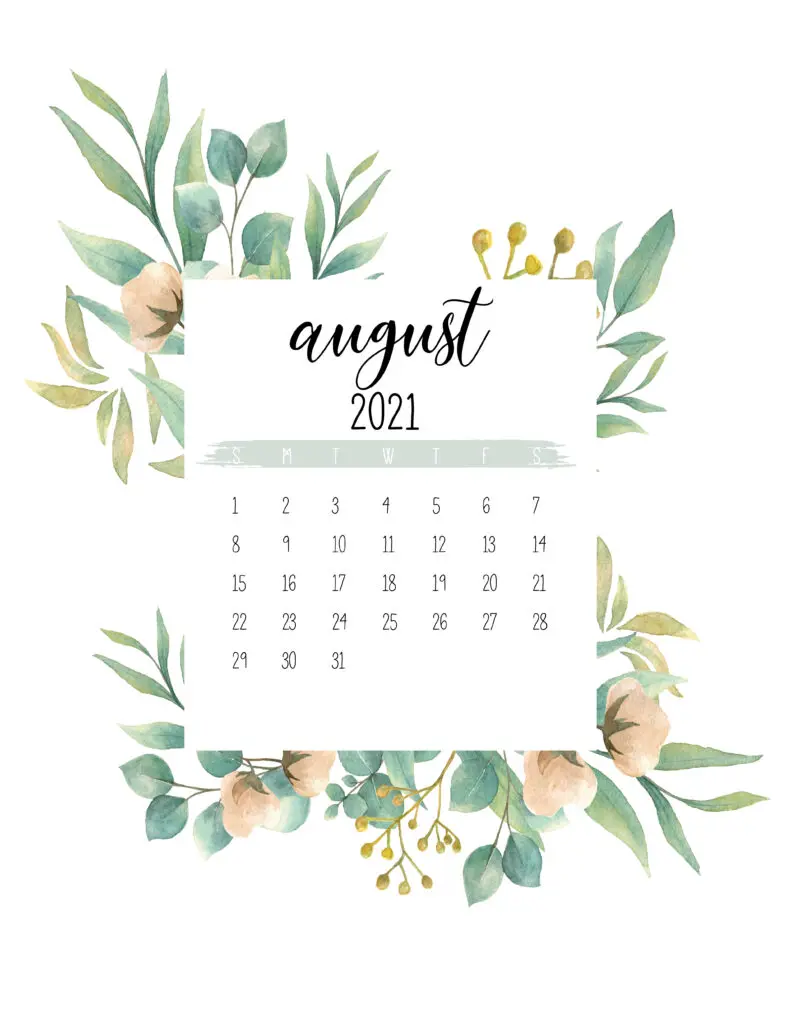 Free August 2021 Botanical Calendar