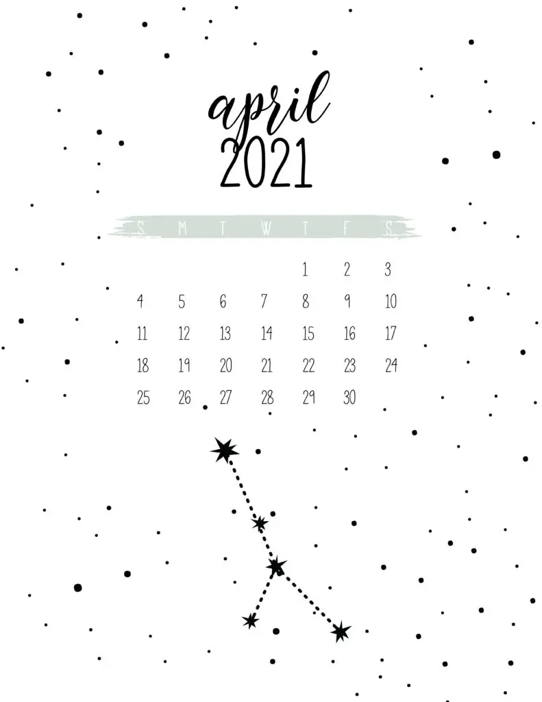 Free Celestial April 2021 Calendar