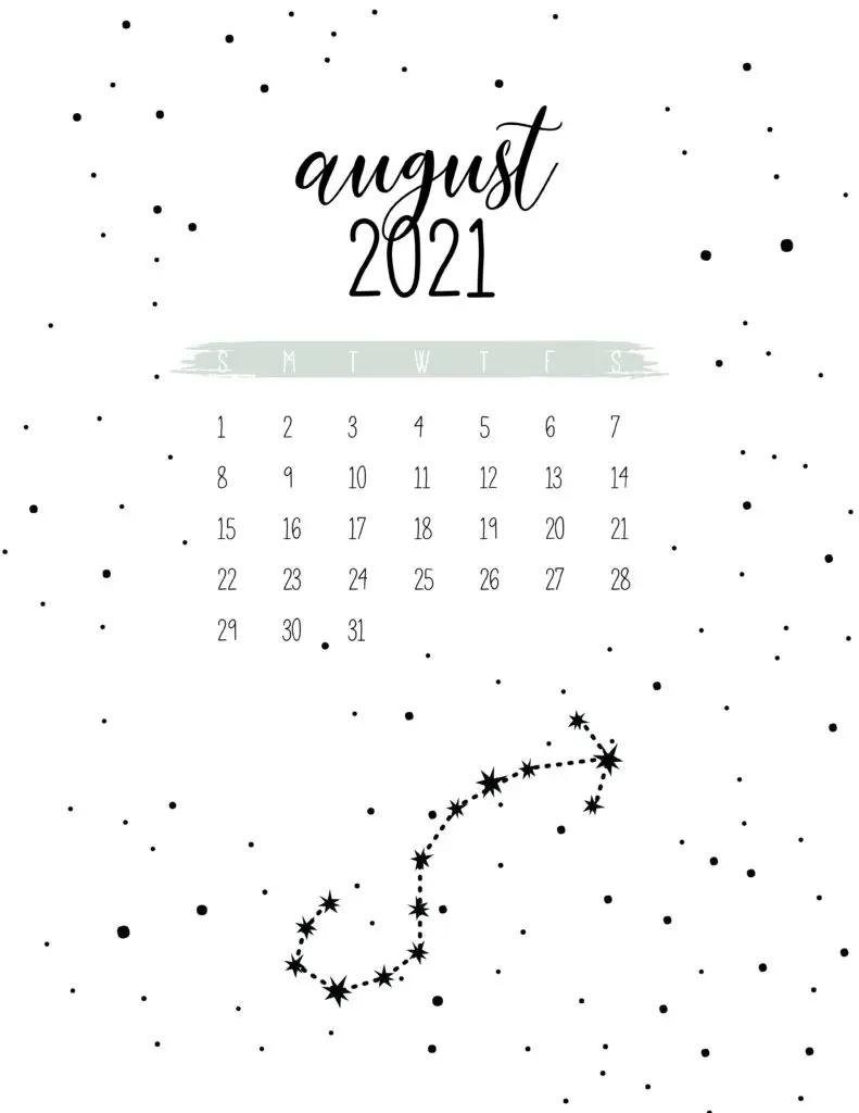 Free Celestial August 2021 Calendar