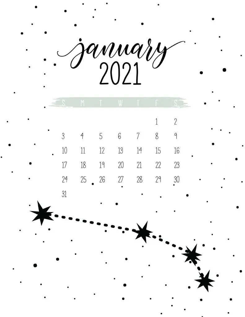 Free Celestial January 2021 Calendar
