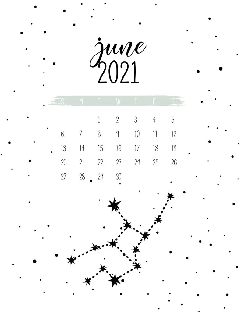 Free Celestial June 2021 Calendar