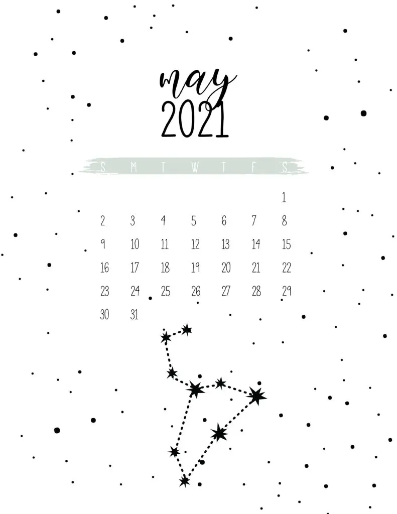 Free Celestial May 2021 Calendar