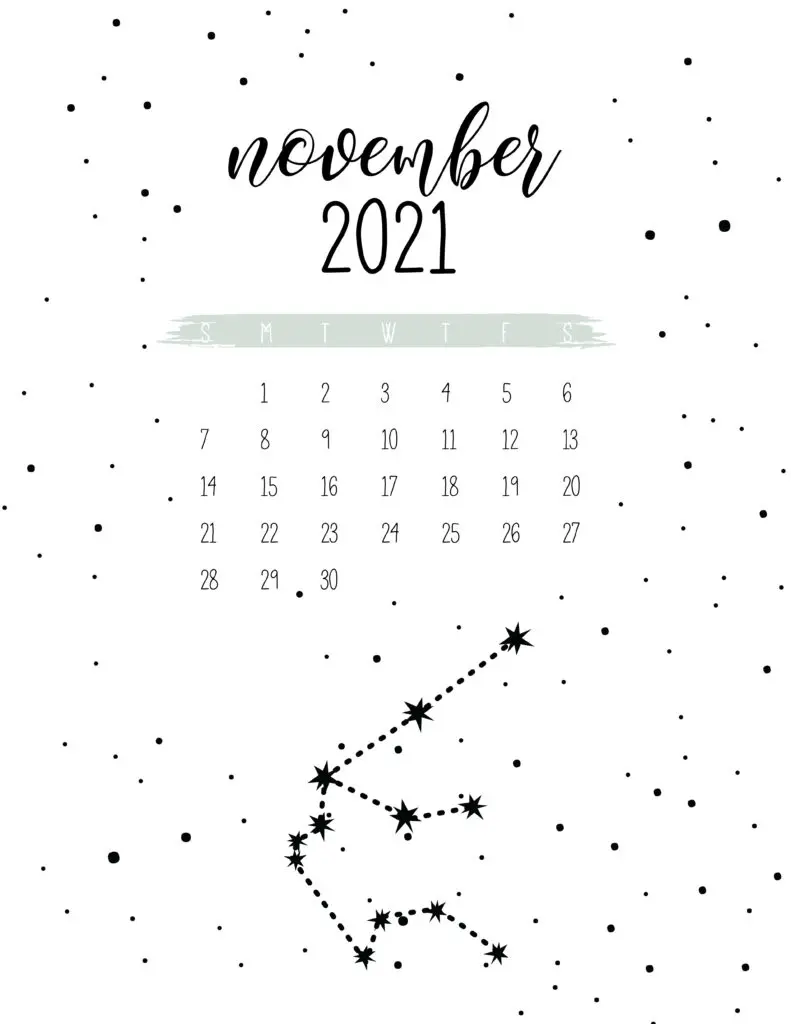 Free Celestial November 2021 Calendar