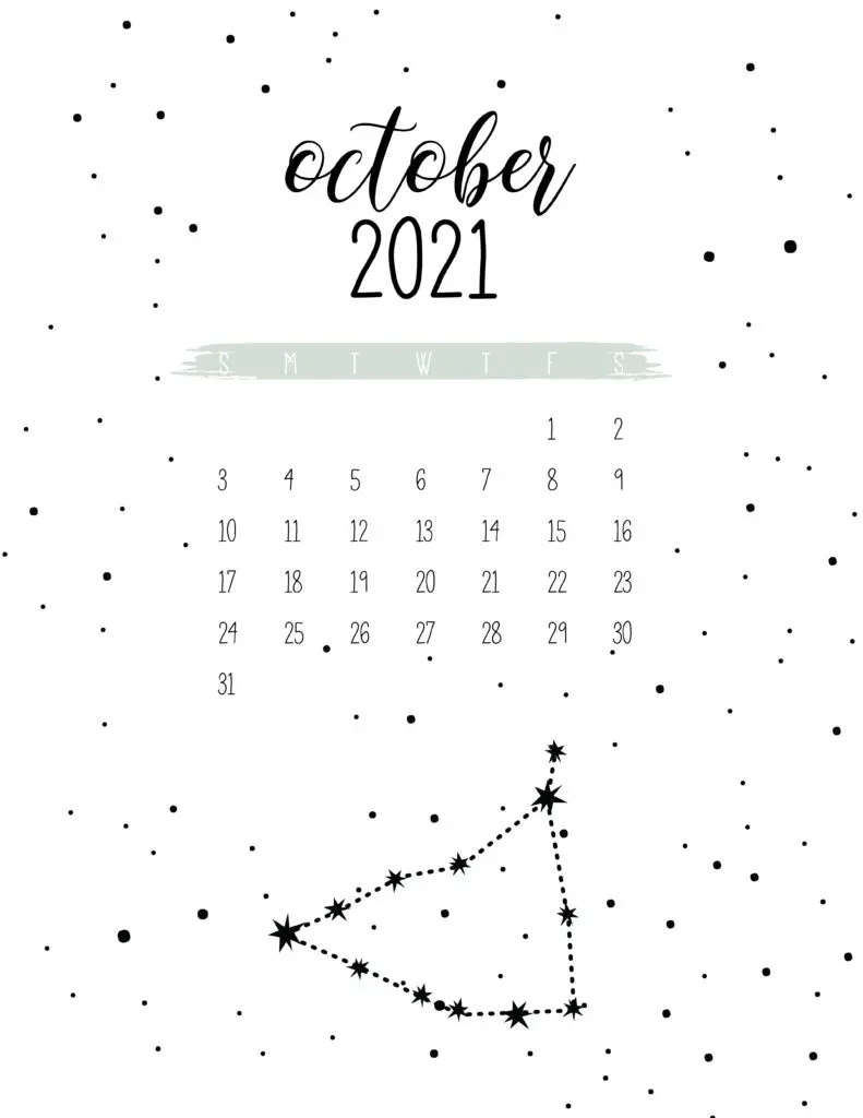 Free Celestial October 2021 Calendar