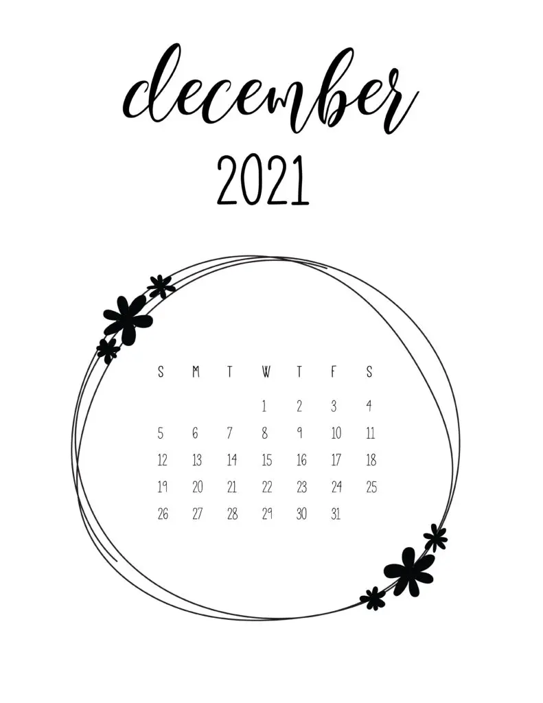 Free December 2021 Floral Frame Calendar