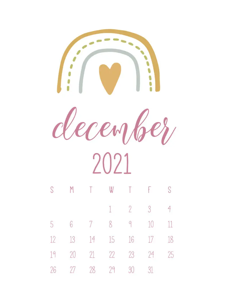 Free December 2021 Rainbows Calendar