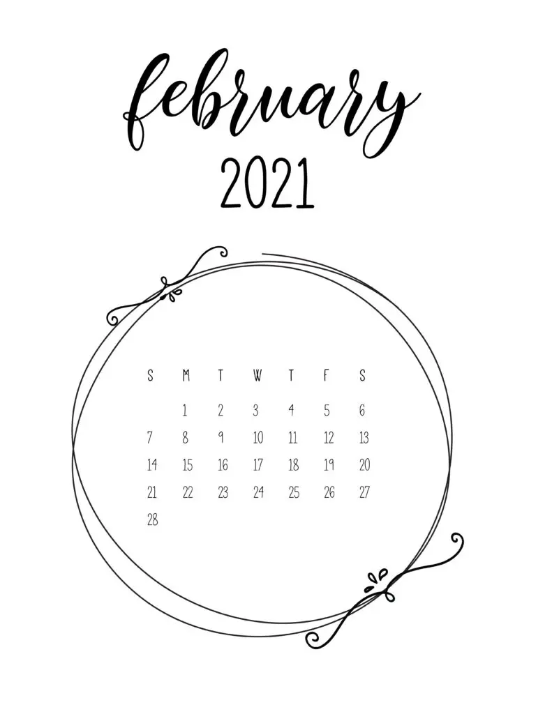 Free February 2021 Floral Frame Calendar