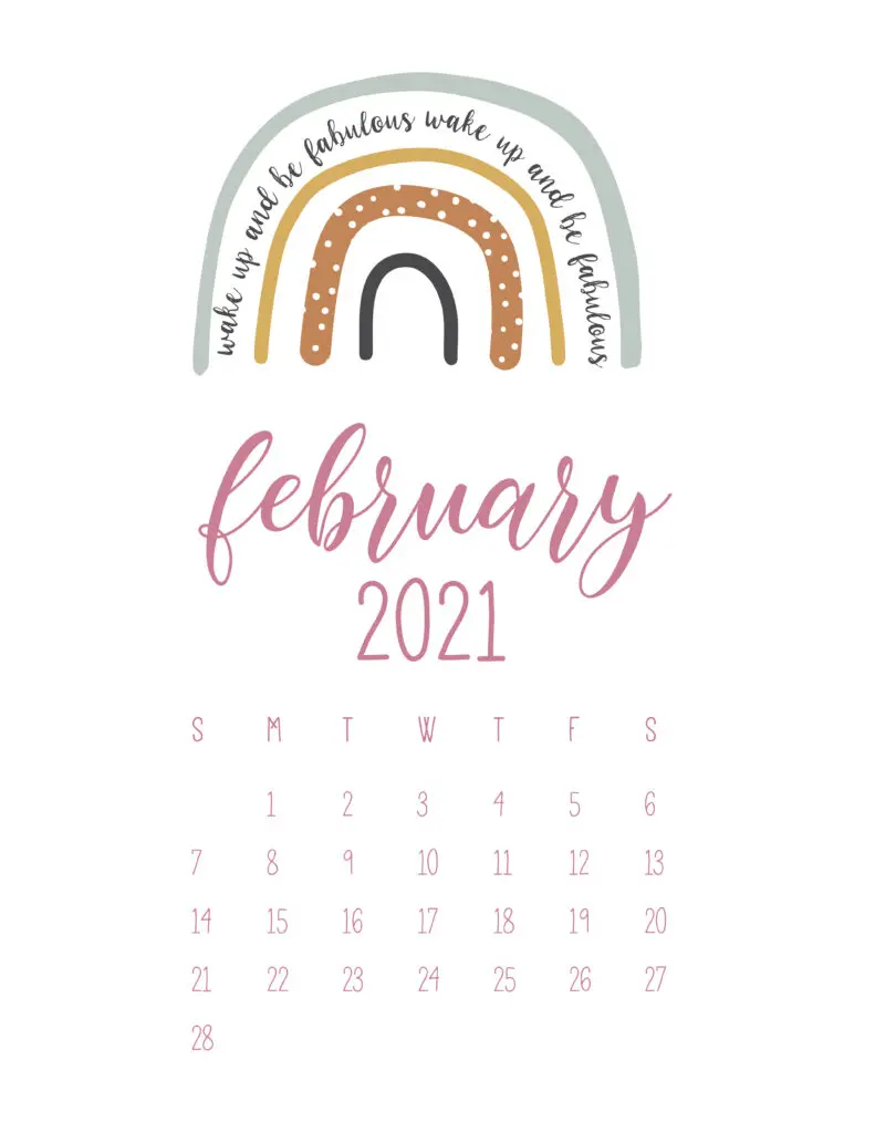 Free February 2021 Rainbows Calendar