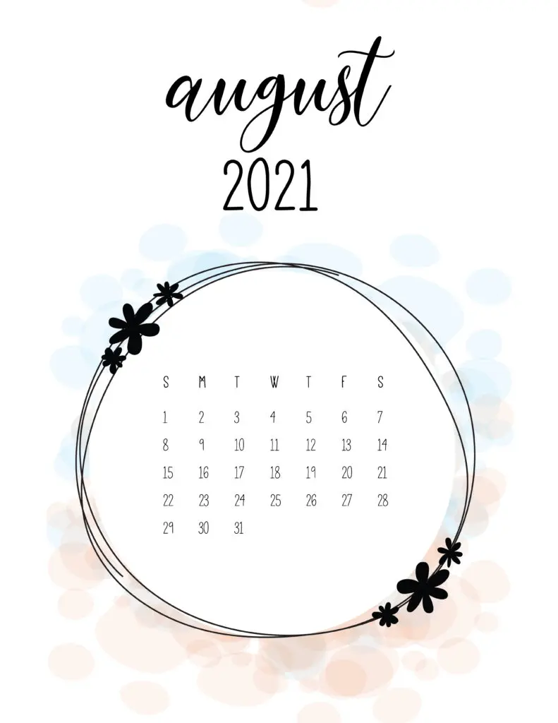 Free Floral Frame August 2021 Calendar